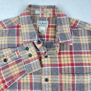 LL Bean Mens Slightly Fitted Flannel Shirt Small Red Tan Plaid Cotton 500225